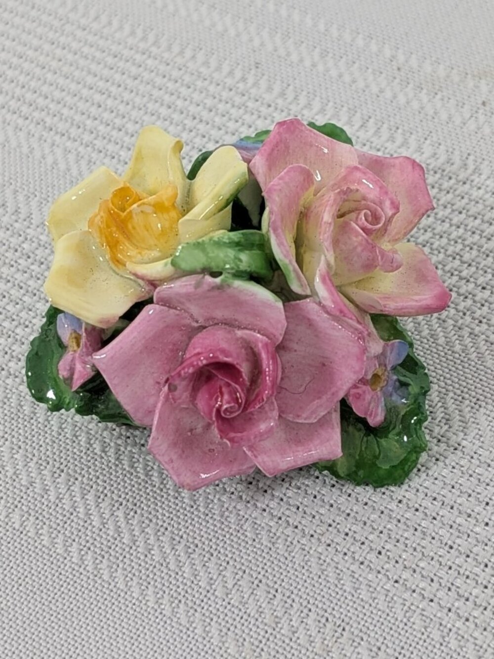 Vintage Coalport Porcelain Bone China Flower Brooch - English Roses